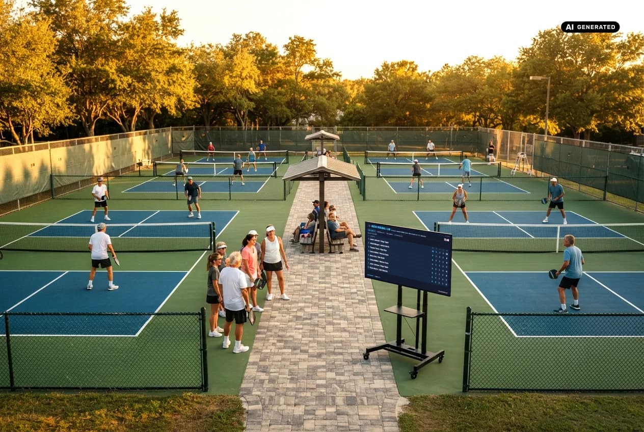 Recreación de un club de pickleball con el Display de ClubScore en una TV