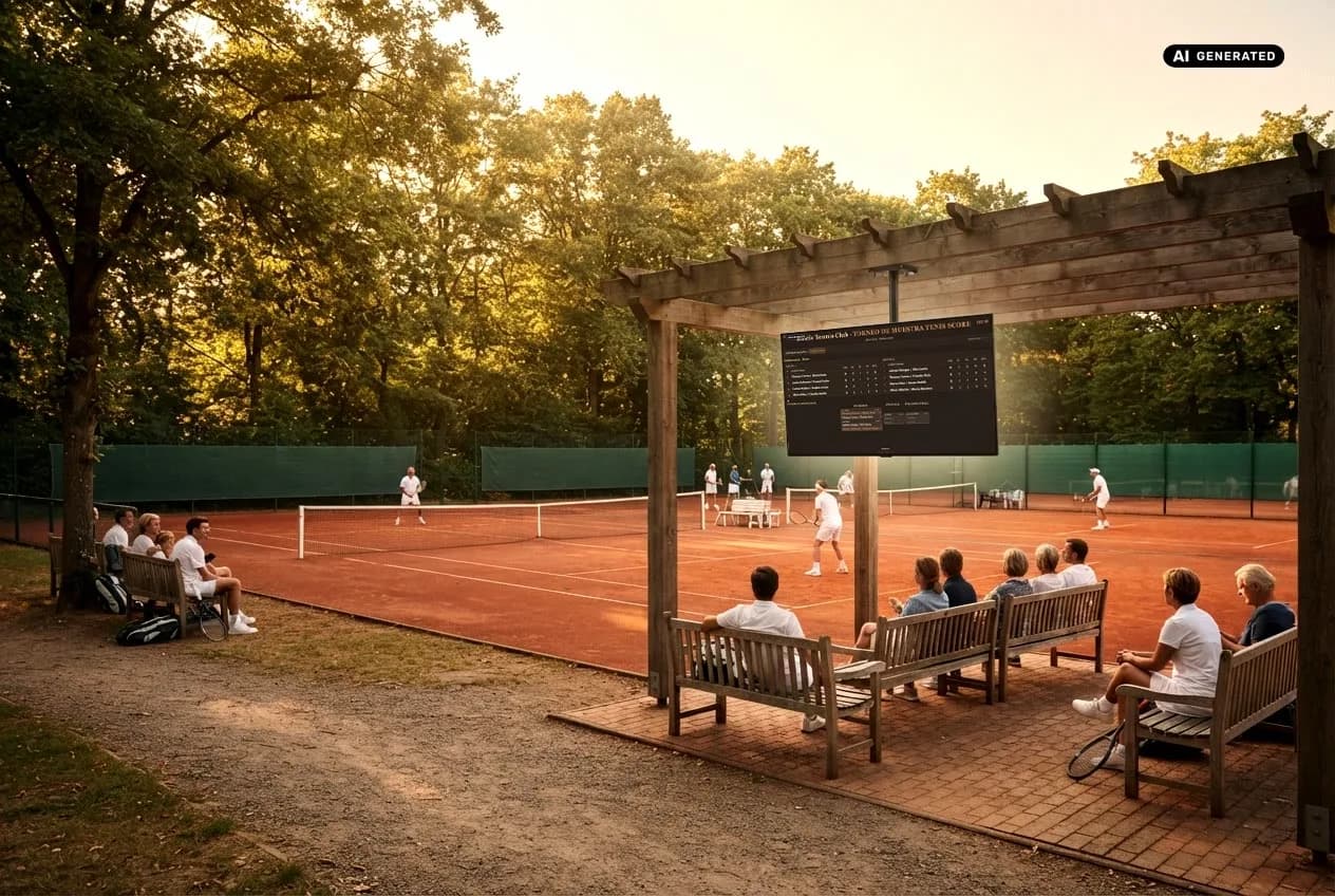 Recreació d'un club de tenis amb el Display de ClubScore en una TV