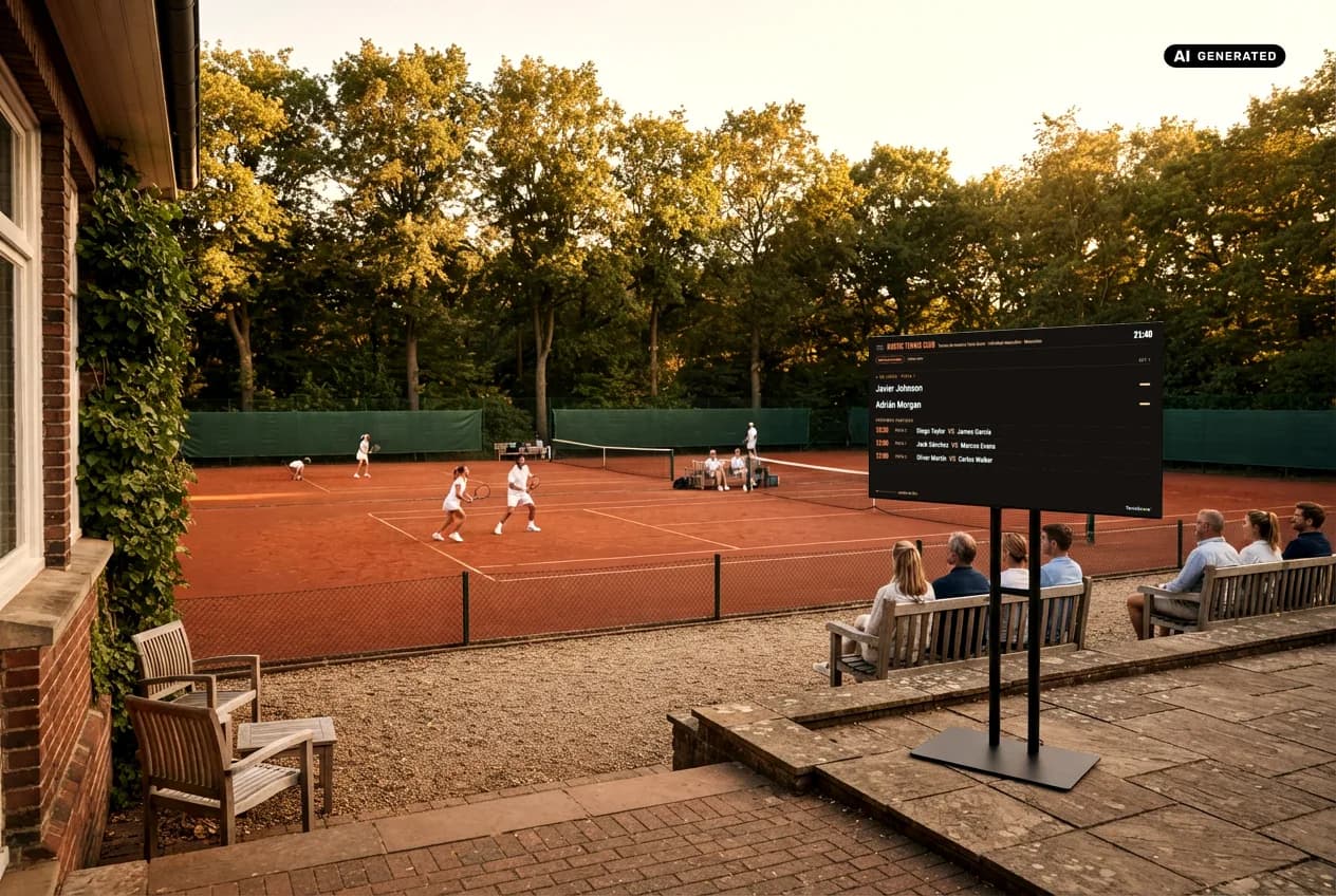 Ricostruzione di un club di tennis con il Display ClubScore su una TV