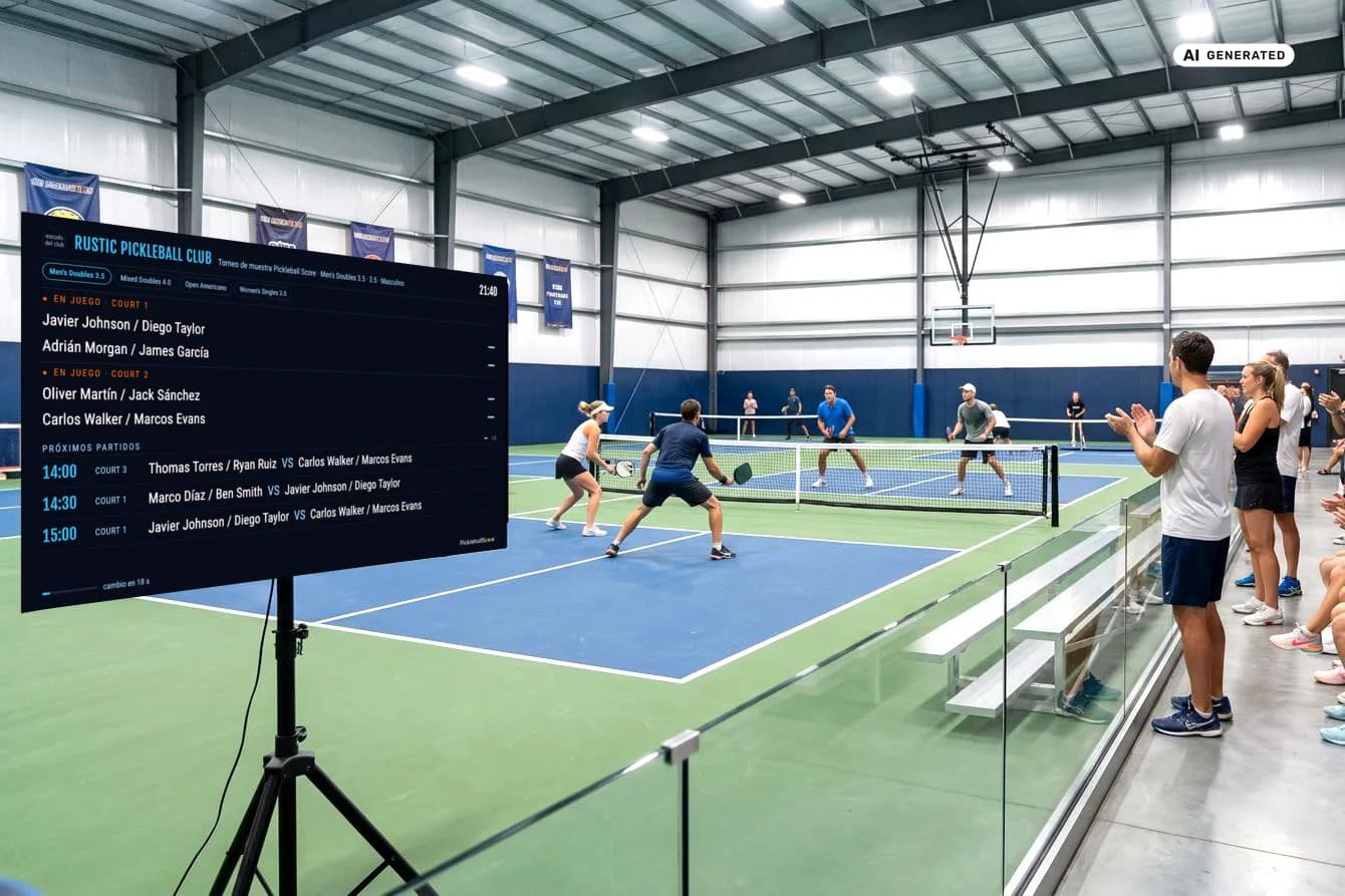 Ricostruzione di un club di pickleball con il Display ClubScore su una TV
