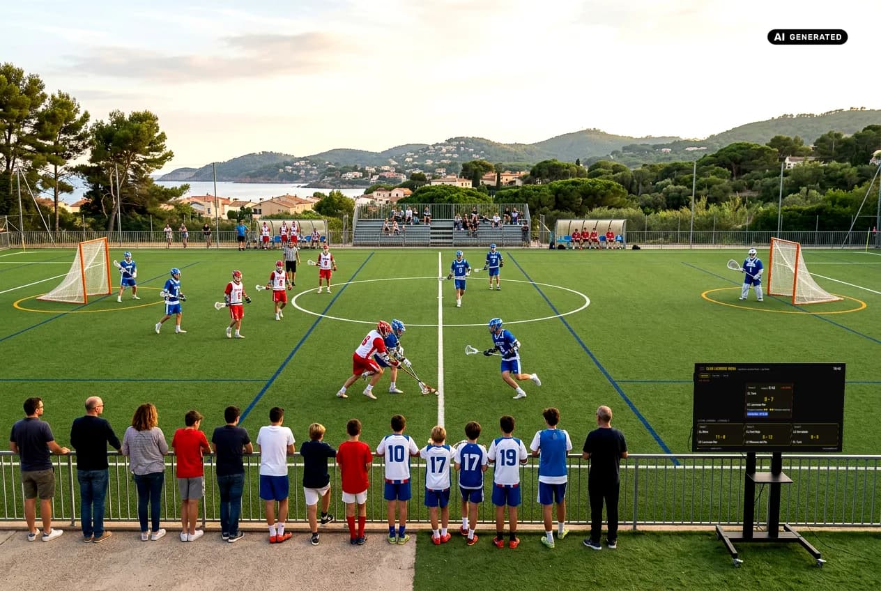Recreació d'un club de lacrosse amb el Display de ClubScore en una TV