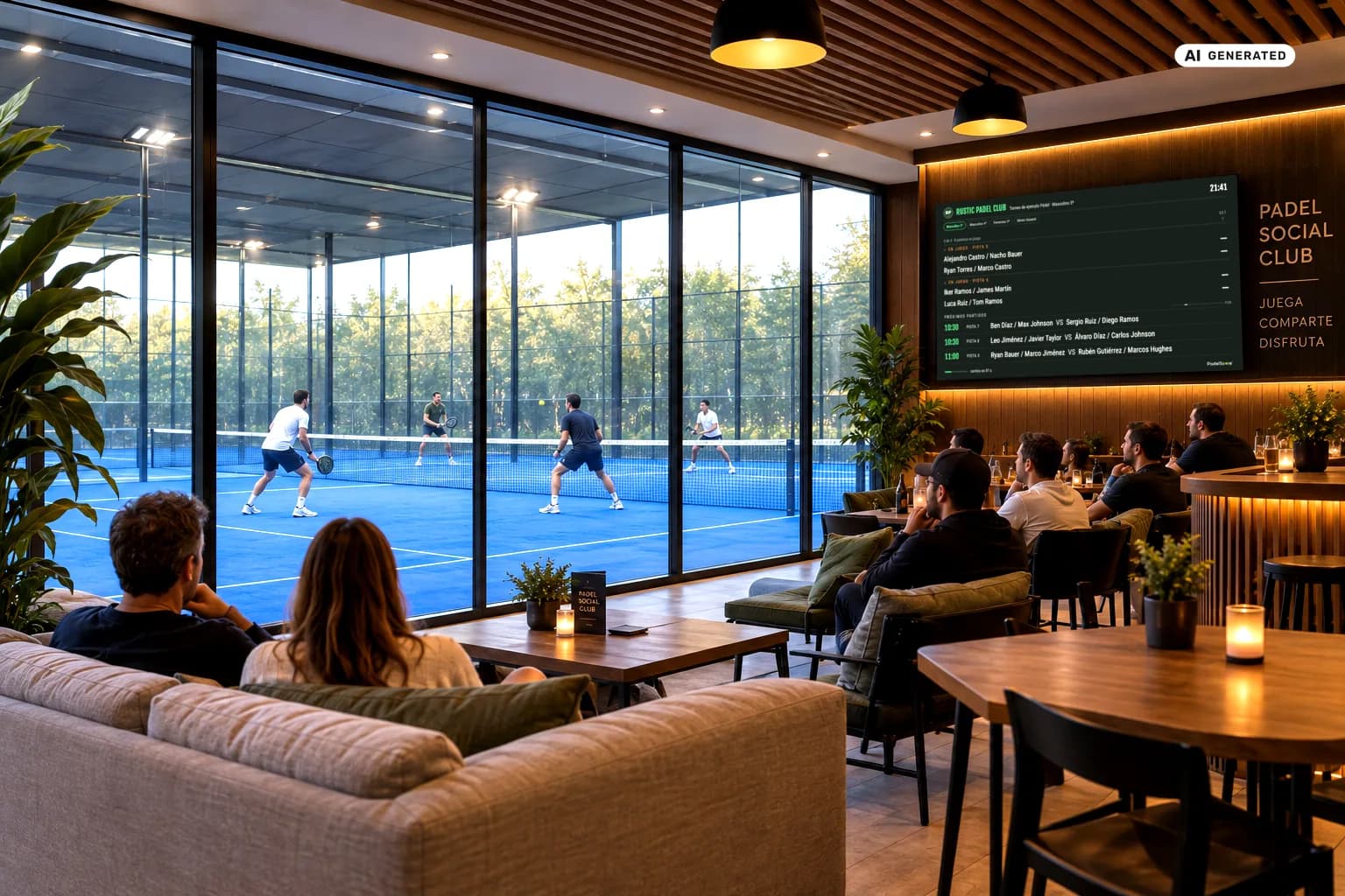 Ricostruzione di un club di padel con il Display ClubScore su una TV