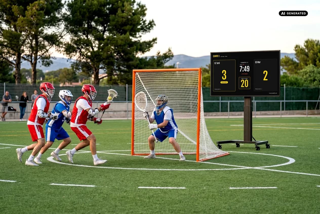 Recreació d'un club de lacrosse amb el Display de ClubScore en una TV