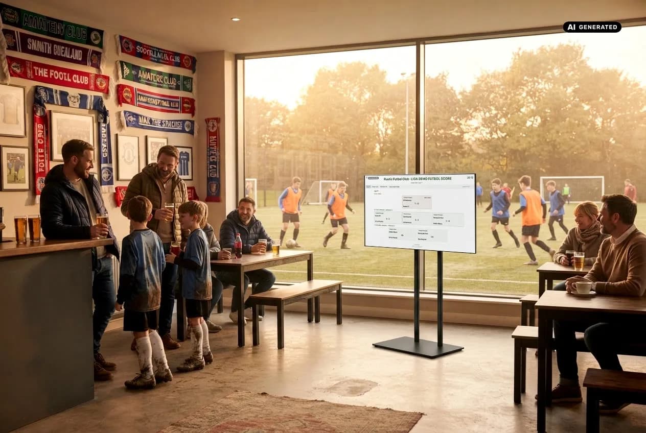 Recreació d'un club de futbol amb el Display de ClubScore en una TV